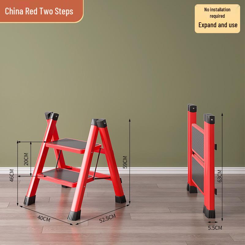 Red Multi-Functional Portable Indoor Folding Ladder: Lightweight, Thickened, Telescopic A-Frame - Ideal Housewarming Gift