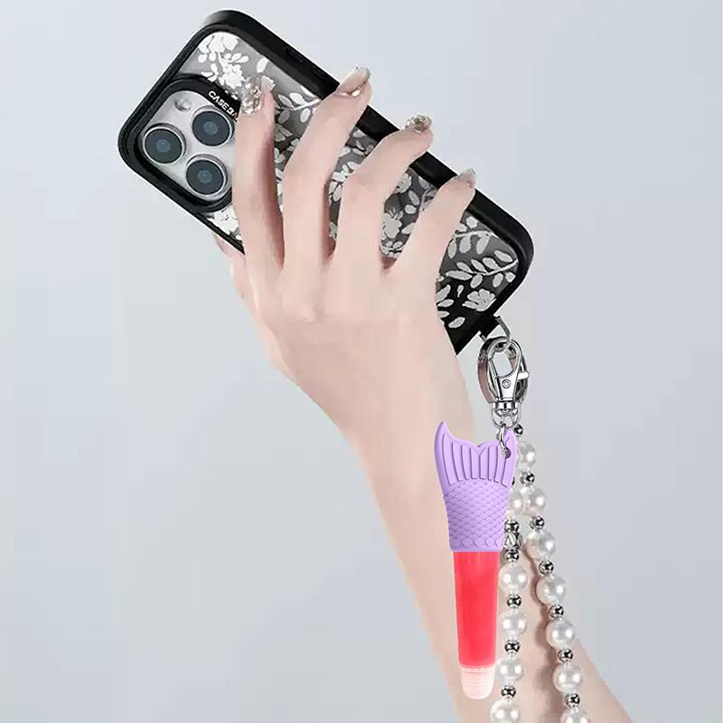 Fishtail Style Silicone Keychain Cap Lip Gloss Accessories Portable Durable Holder Keychain Compatible For Lipstick Storage Cap