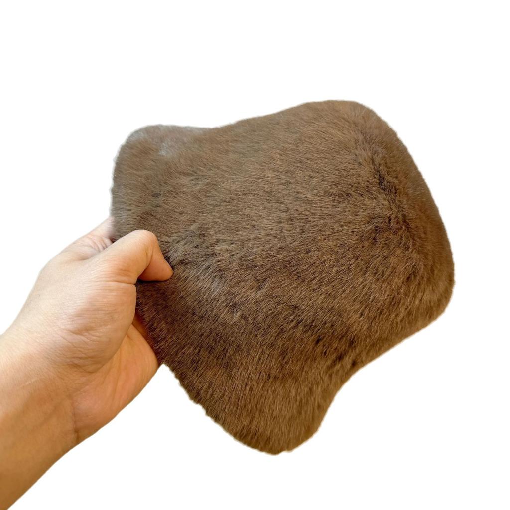 Brown Furry Hat for Girls In Winter New Thickened Warm Ear Basin Hat Showing Face Small Plush Fisherman Hat