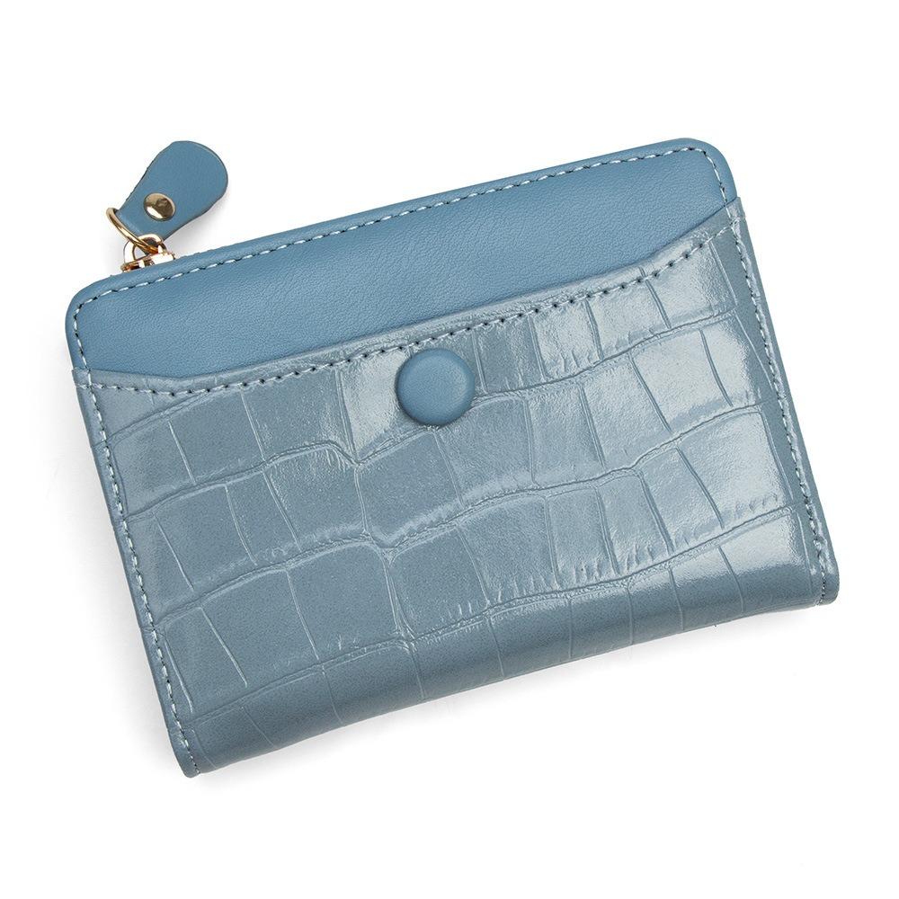 

Fashion Multi-card Slots Women s Short Wallet Crocodile Print Leather Coin Purse Waterproof Solid Color Card Storage Bag синий