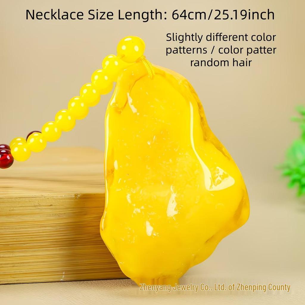 Amber Beeswax Chicken Fat Yellow Pendant Necklace: Unisex Simple Style, Second Generation Handcrafted.