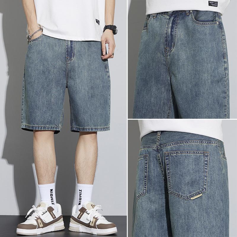 Denim Shorts Men's Summer Trendy Brand Light-colored Straight New Style Loose Casual Trendy American Five-quarter Pants Thin Section
