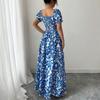 Women’s Elegant Floral Print Off Shoulder Maxi Dress with Puff Sleeves and Fitted Waist for Casual or Formal Wear
