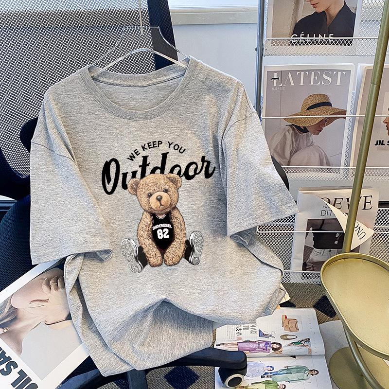 

2024 Женская футболка в европейском стиле оверсайз с круглым вырезом средней длины - Модный, свободный топ с короткими рукавами XL светло-серый