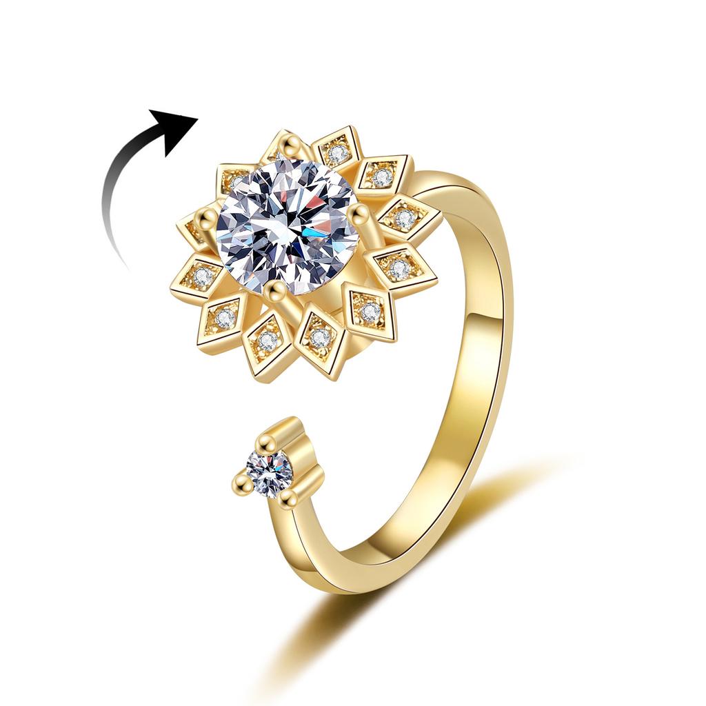 Unzip The Rotating Ring Female Rotating Sunflower Diamond Opening Adjustable Ring Ring