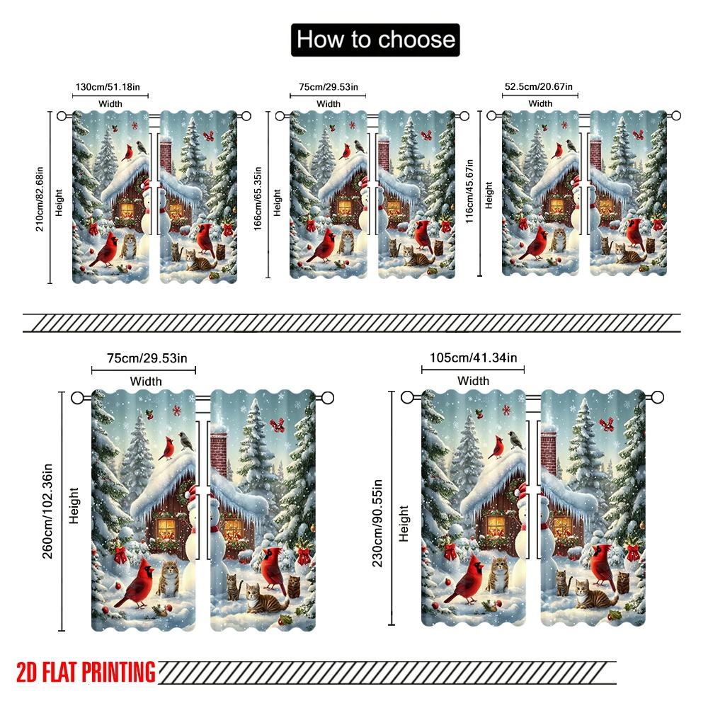2pcs,2D Plane Printing Minimalist Curtains Christmas Snow and Animals Polyester Woven (without Rod) Home Decor Perfect for