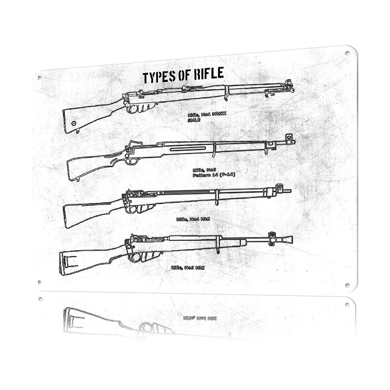 TYPES OF RIFLE Poster Customized Vintage Metal Signs Wall Art Retro Tin Plaque for Home Decorations Living Room Office Decor