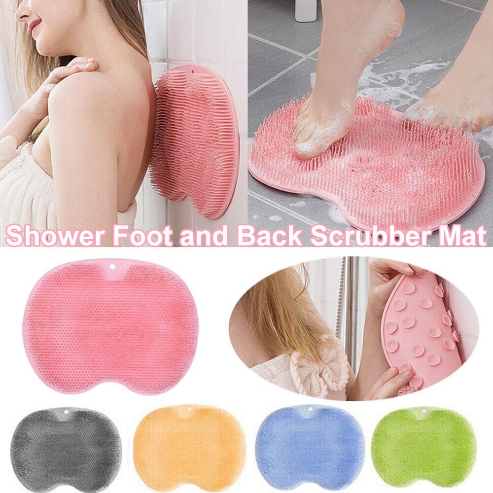 Silicone Shower Foot Scrubber Back Body Brush Massager Pad Mat Bathroom Soft