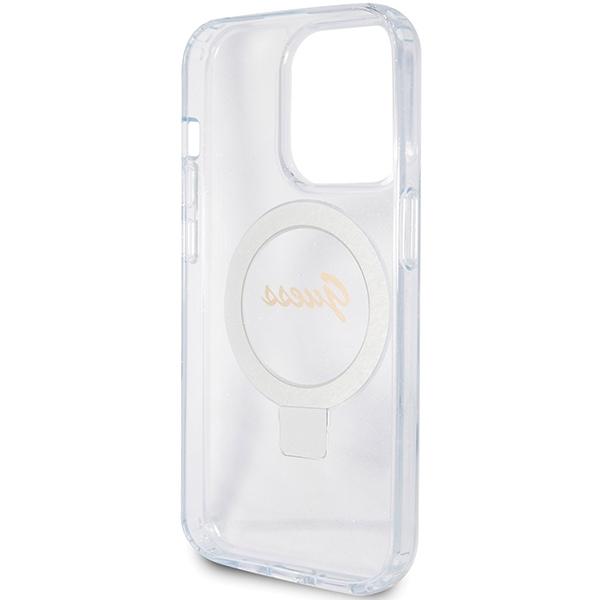 Guess Guhmp15Lhrsgsd Iphone 15 Pro 6.1 Przezroczysty/Transparent Hardcase Ring Stand Script Glitter Magsafe