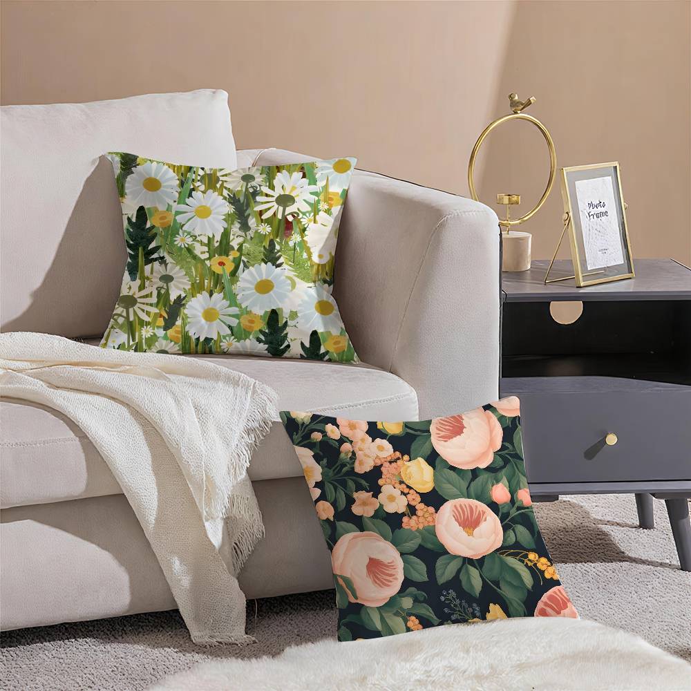 Bright And Elegant Single Printed Flowers Pillow Case Comfort Sofa Bed Silky Elegant Invisible Zipper Decorative Cushion Cover