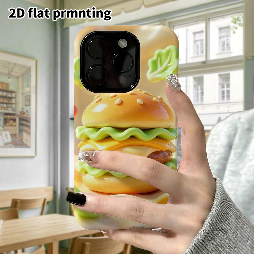 Phone Case: 2D flat design suitable for iPhone 18 17 16 15 14 13 Pro protective case, cartoon burger, perfect Christmas and Halloween holiday gift