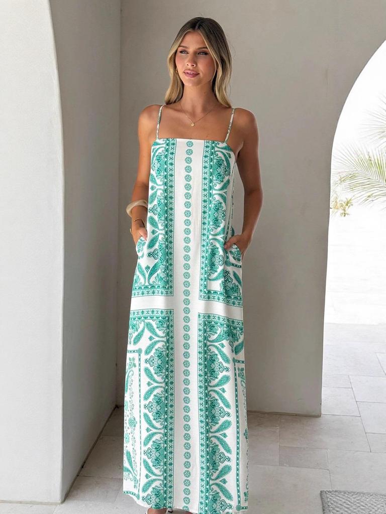 Versatile Linen Print Sling Dress – Casual, Stylish, and Comfortable for Any Occasion