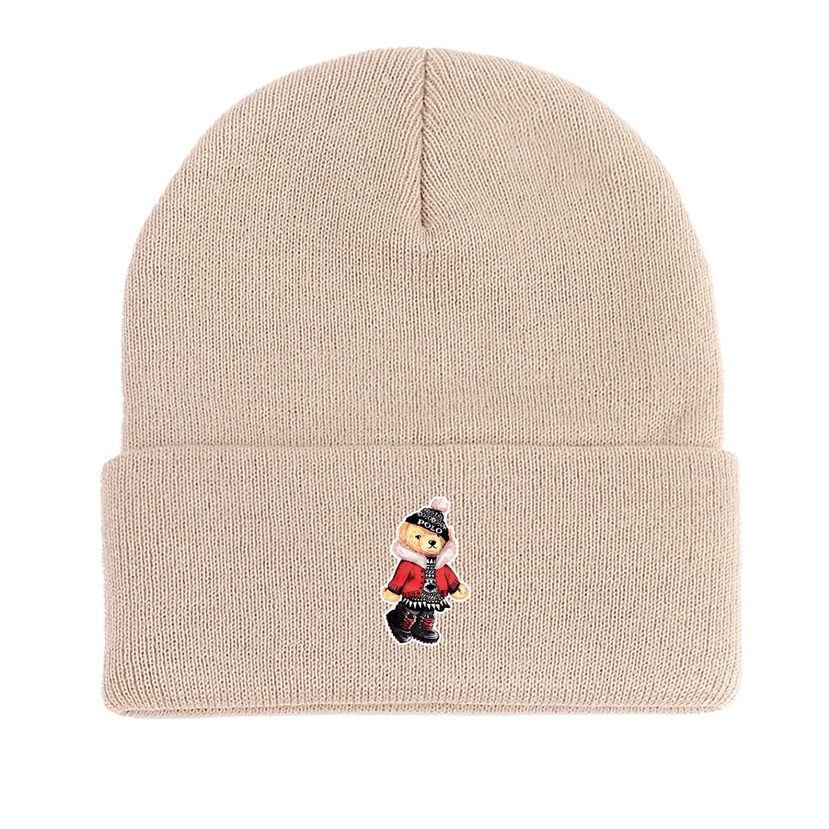 

Теплая вязаная шапка с медведем, шапка с черепом животного, универсальная мягкая простая вязаная шапка с помпоном as the picture бежевый