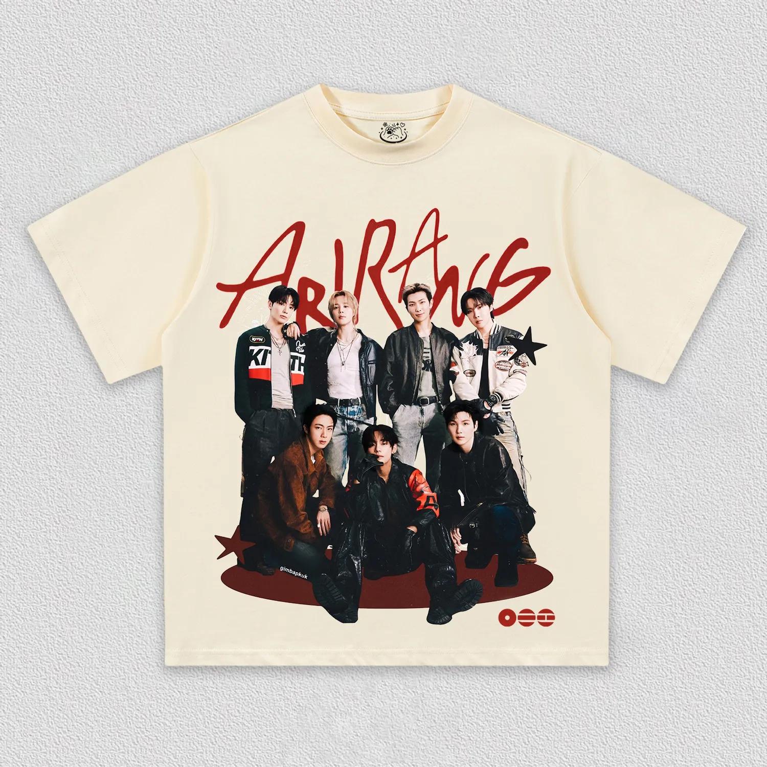 2026 Neues BTS Arirang Porträt Grafik Unisex T-Shirt Koreanische K-Pop Boy Band Oversize Herren Damen Baumwolle Retro Mode Shirt XXL white