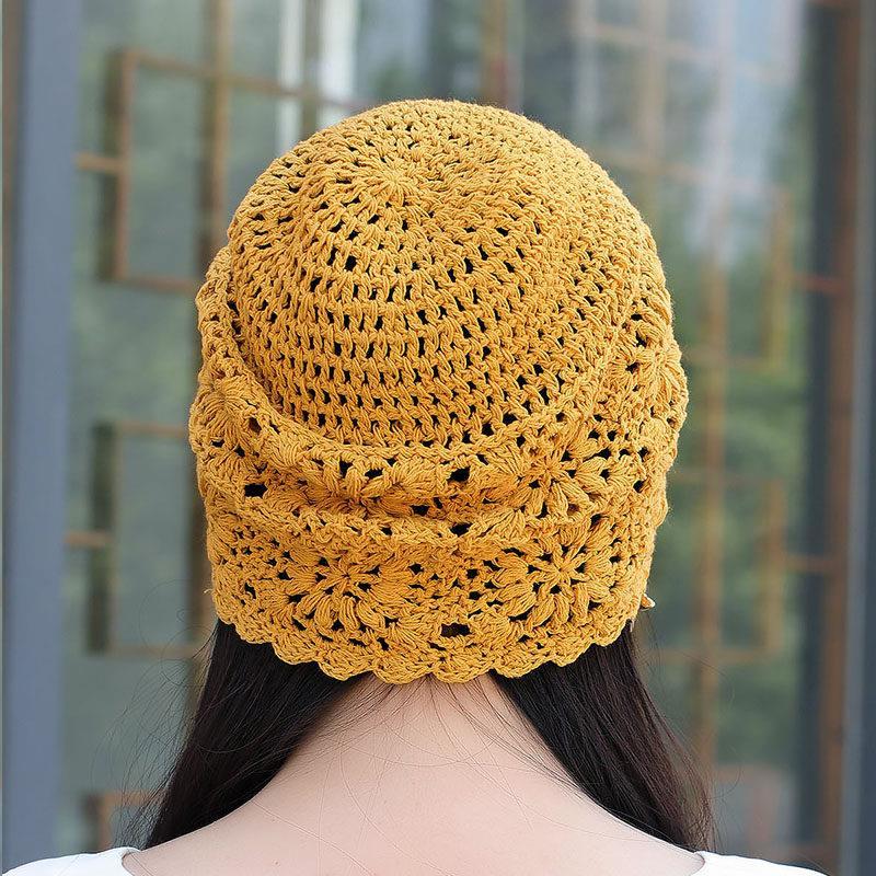 Women's Handmade Crochet Hat Spring Autumn Single Layer Woven Flower Slouchy Hat Classic Retro Wool Hat Hollow Knitted Hat