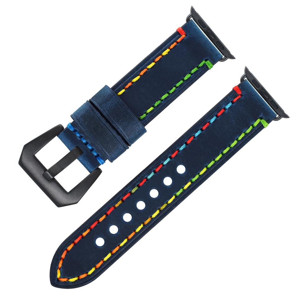 Handmade Genuine Leather Watch Bands for Apple Iwatch Series 8 7 6 5 4 3 2 1 with Colored Thread Fashion Luxury Charm Beautiful