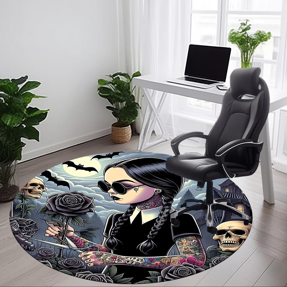 1pc Wednesday Chair Carpet for Office Non Slip, Machine Washable Rug for Office, Room Holiday Decor for Christmas, Birthday Polyester