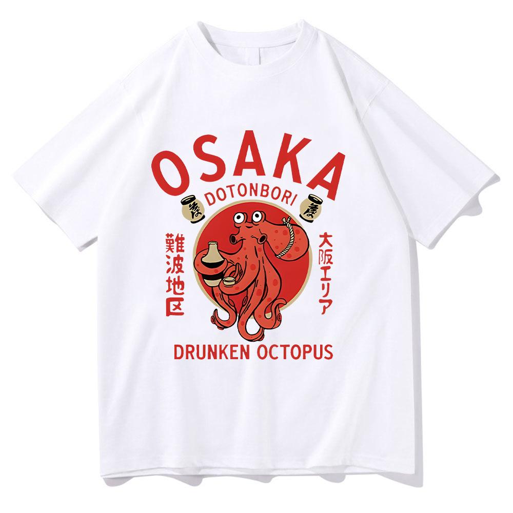 Camisetas Osaka Dotonbori Pulpo Borracho Comida Japonesa Divertidas Algodón Verano Moda Mujer Hombre Tops Vintage Estético