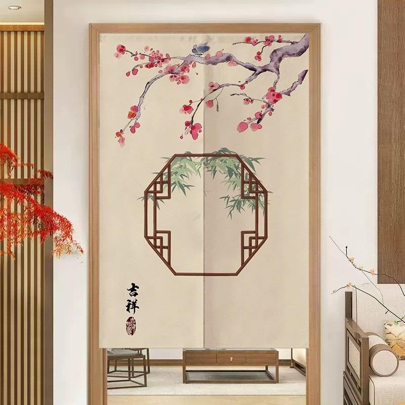 (No rod)Custom Door Curtain Digital Printing Cotton and Cotton Andlinen Door Curtain Fabric Chinese Style Half Curtains Kitchen