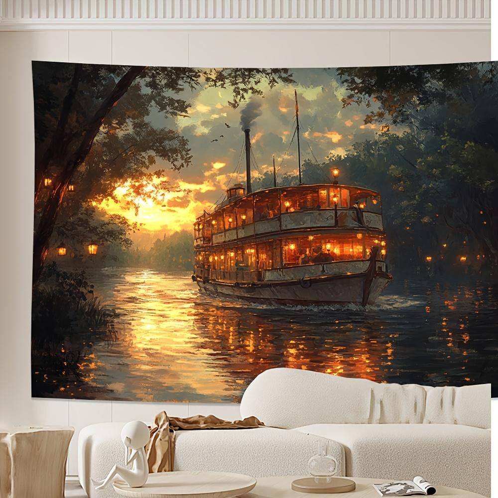 

Rivers and Magic Ships Digital printing polyester wall hanging tapestry decorative Living room bedrooms Office background gift 74x94cm(29x37in)