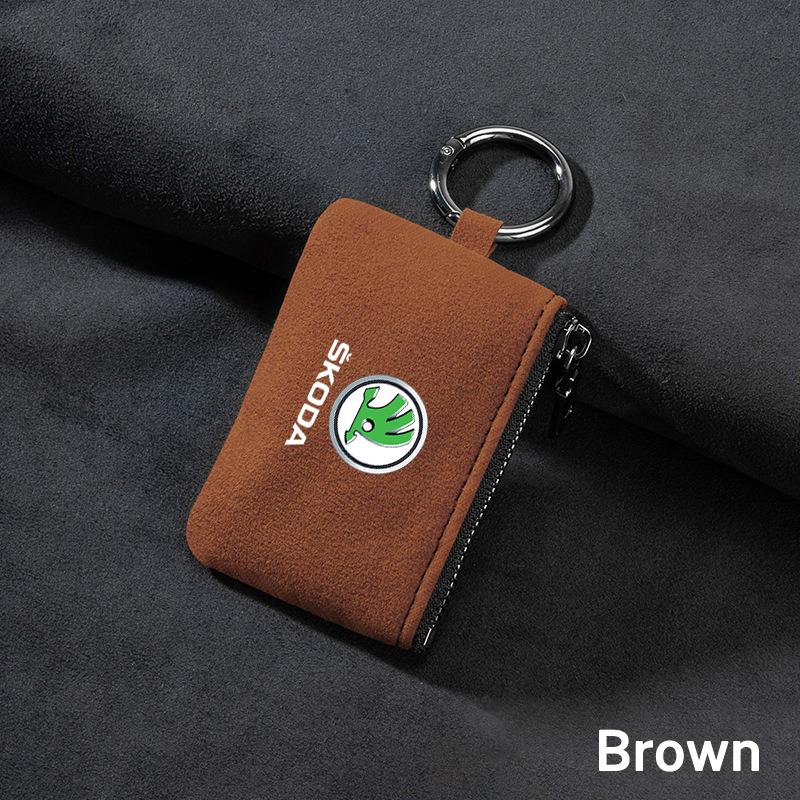 BAUF7 Universal Car Key Bag Cover Case Leather Key Wallet For Skoda Vrs Fabia Superb Yeti Octavia Rapid Kodiaq Kamiq Karoq Derivati