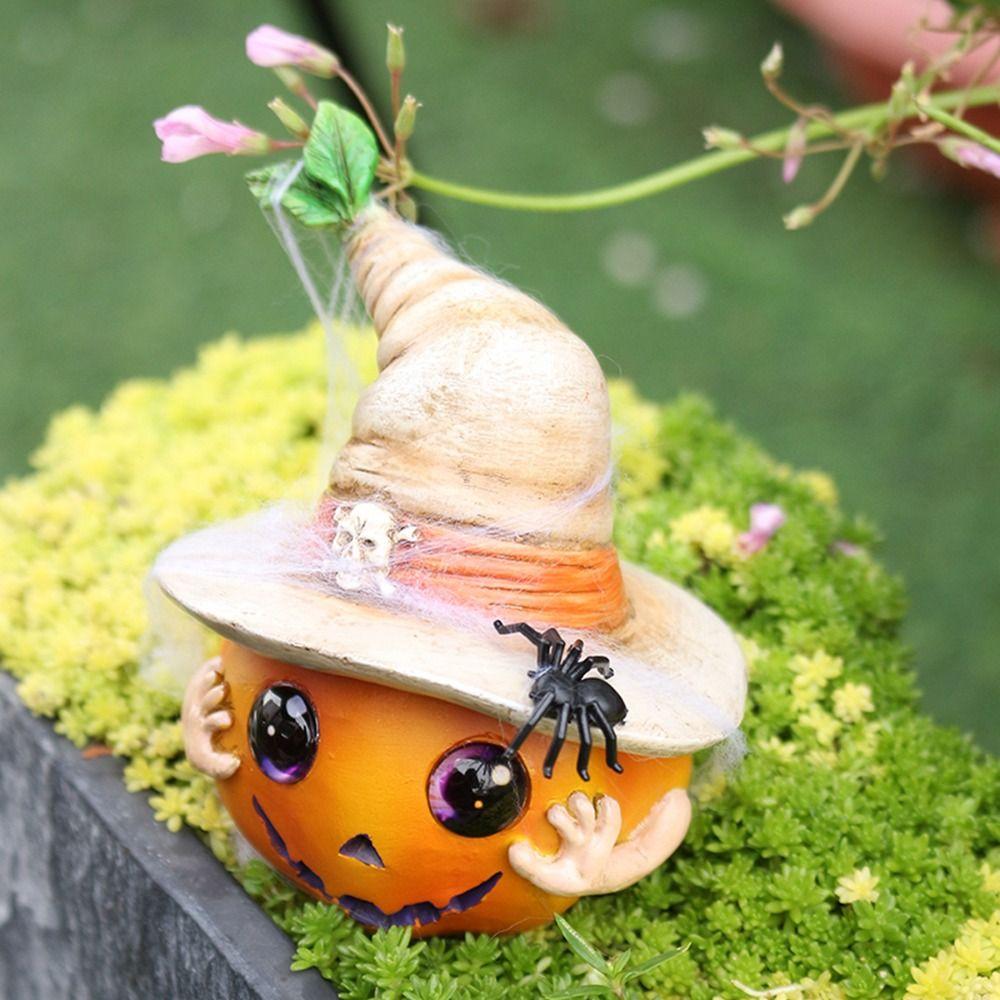 Resin Pumpkin Elf Sculpture Funny Miniature Statue Ornament Creative Pumpkin Head Figurines  Props