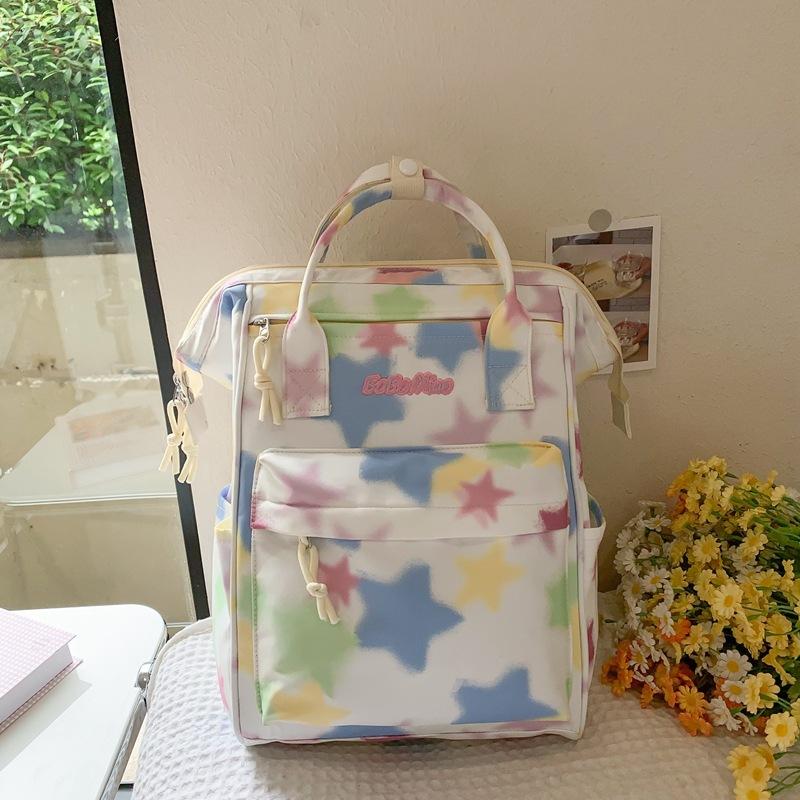 Small fresh college style literary canvas student schoolbag spring and summer large-capacity printed backpack белый