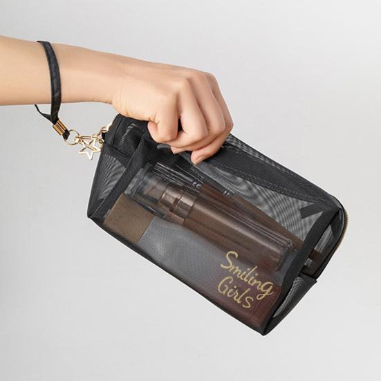 Mesh Cosmetic Bag Visible High Capacity Portable Double Zippers with Handle Storage Multifunctional Travel Mesh Makeup Bag Trip Accessory