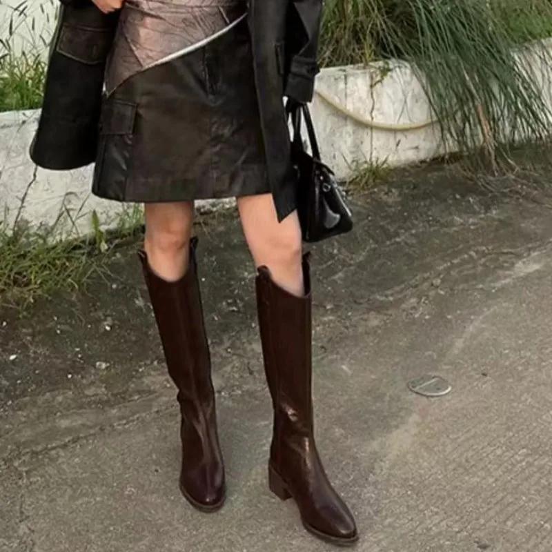 Fashion Women's Thick Heel Cotton Boots Winter New Pointed Rear Zipper Waterproof, Anti-slip and Wear-resistant Boots
