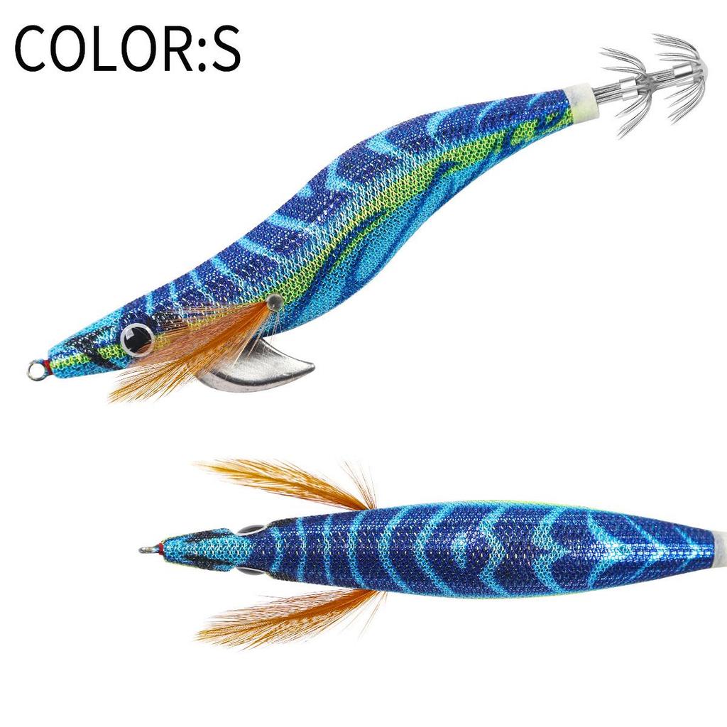 SQUID KING Luminous Wooden Shrimp Squid Hook - Sizes 2.5, 3.0, 3.5 with Rapid Current Lead Head & Rattle for Deep Water.