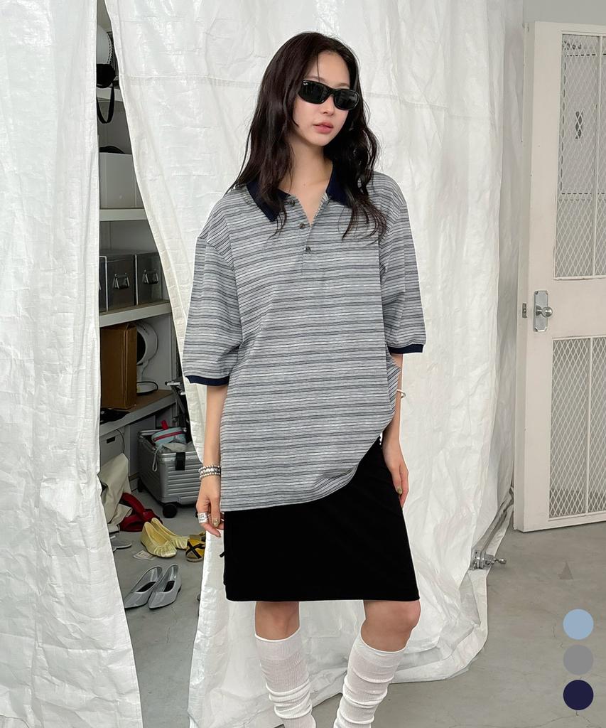 CITTA Comfort Double Stripe Collar Polo T-Shirt_Ctt383(Grey)