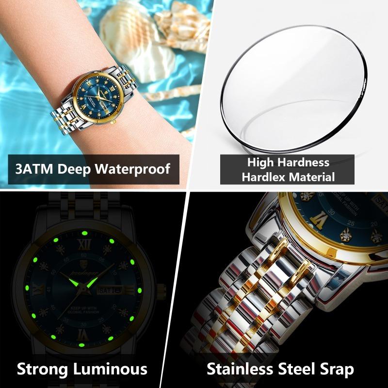 POEDAGAR Casual Women Wristwatch Waterproof Luminous Date Week Quartz Watches Stainless Steel Elegant Dress Ladies Watch
