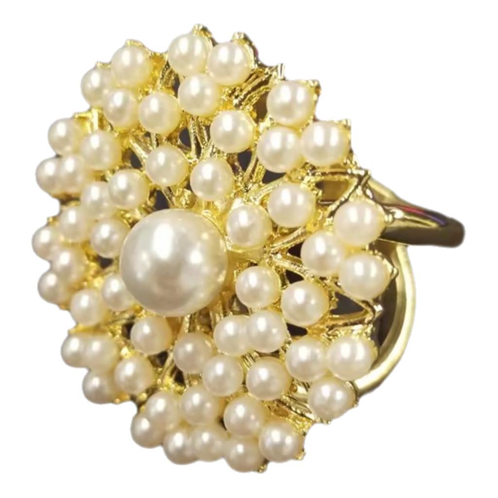 Trendy Pearl Studded Floral Scarf Ring Elegant Alloy Jewelry For Ladies