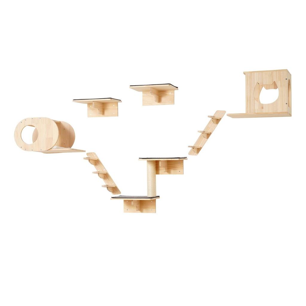 Wall Mounted Cat Shelves Tree with Jumping Boards Nests Hammock Set of 7