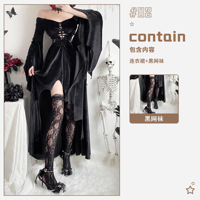 Costume di Halloween gotico scuro strega abito lungo vampiro mietitore abito nero