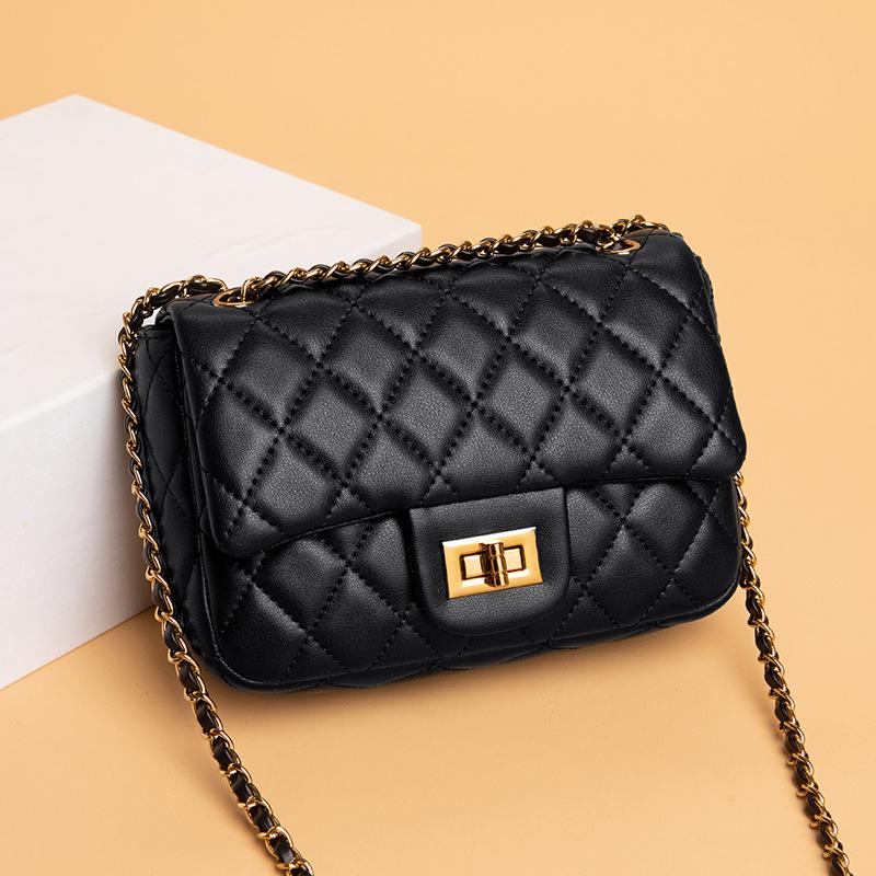 Leather Women'S Bag, Xiaoxiangfeng Bag, Square Fat Man Rhombus Chain Bag, Single Shoulder Oblique Span Small Bag.
