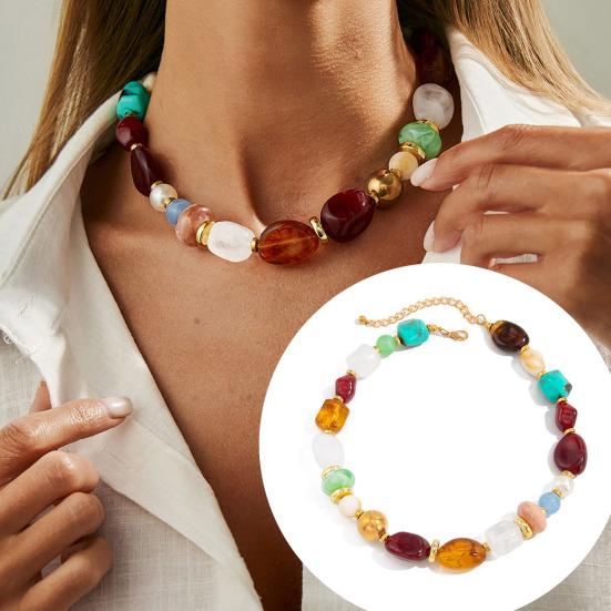 Colar Boho, Gargantilha Colorida de Contas de Resina, Colar Irregular Retrô para Mulheres, Joias Boho de Verão