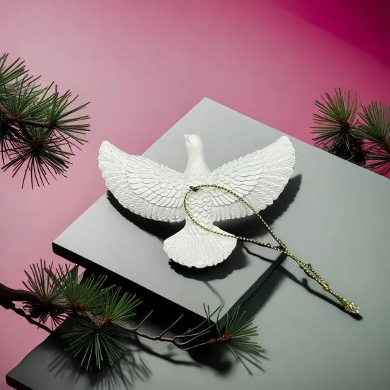 Resin Peace Bird Ornaments White Birds Hanging Decoration with Gold String for Christmas Tree Wedding Holiday Party Decor