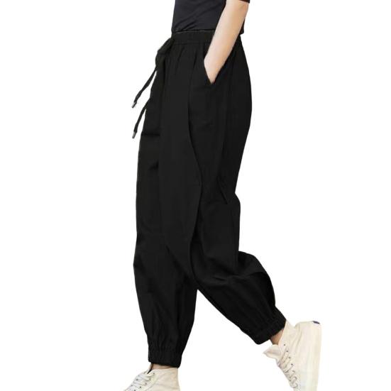 

Lady Harem Pants Loose Elastic Waist Solid Color Drawstring Pockets Streetwear Deep Crotch Ankle Banded Aesthetic Lady Cargo Trousers Women Clothing 3XL чорний