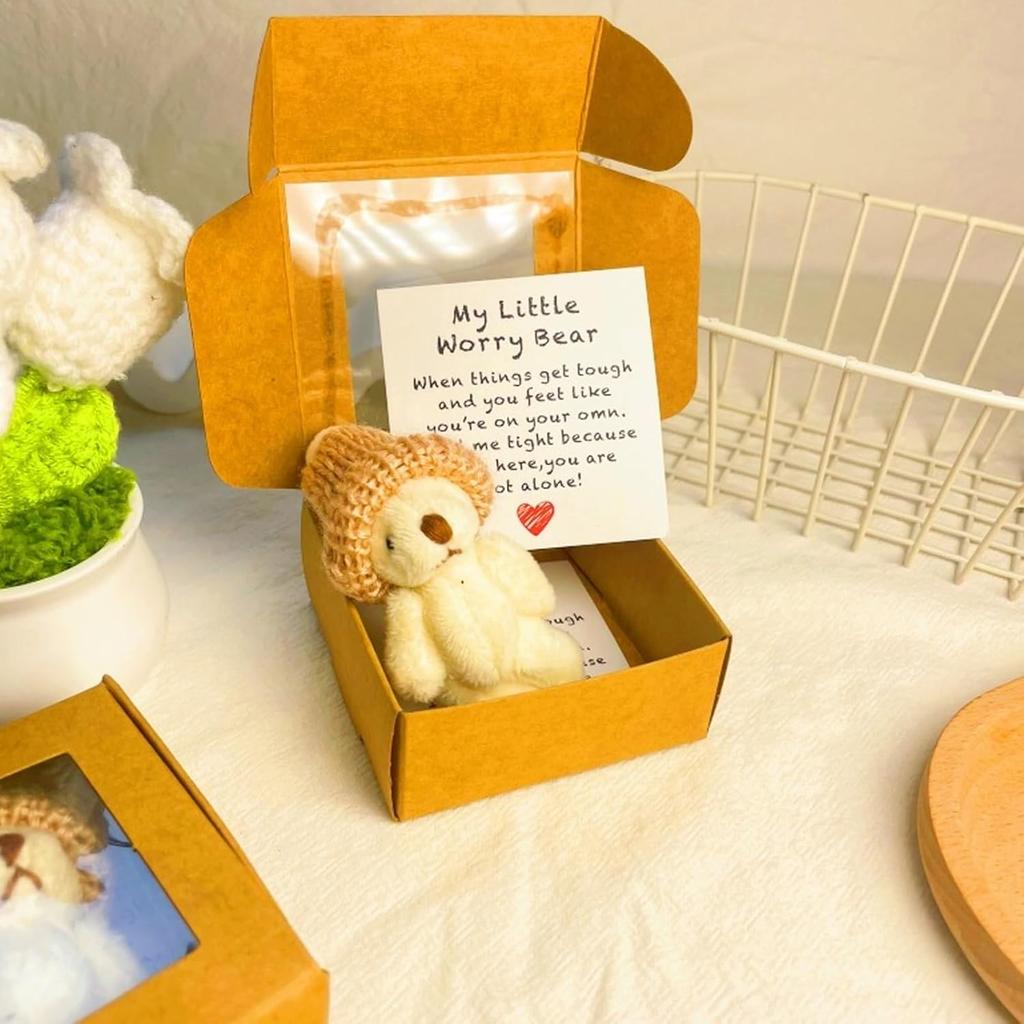 Handmade Mini Plush Teddy Bear in Box, Little Bear in A Box, My Little Worry Bears, Mini Pocket Bears Hug Plush with Emotional Uplifting Support