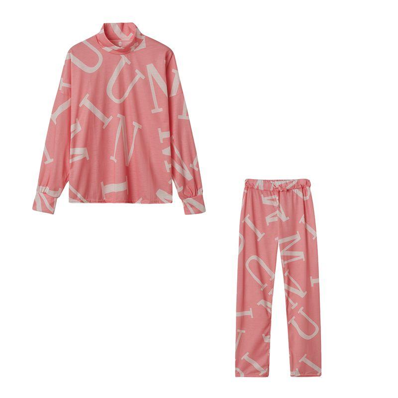 

Европейский и американский стиль водолазка с градиентным тай-дай костюм топ с длинным рукавом Pink Letters L