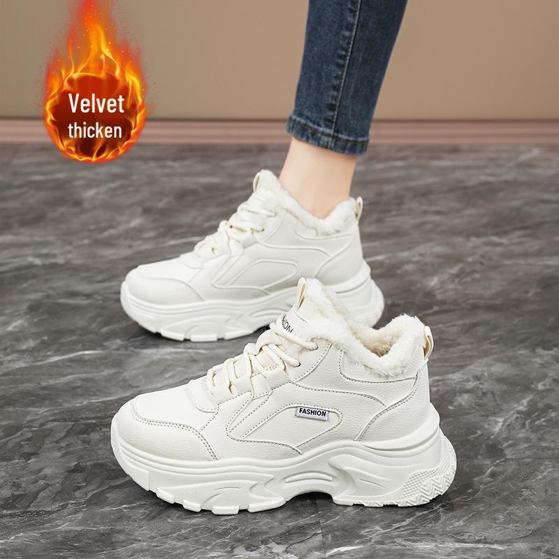 2025 Women's High-Top Plush Thick-Sole Winter Sneakers, Wide Fit, Large Sizes