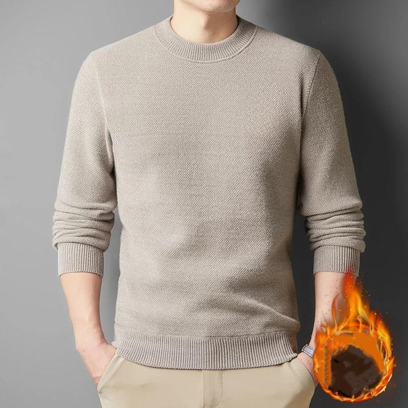 

Sweater Men s Half-turtle Collar Long-sleeved Knitted Bottoming Plus Velvet Thickened Student Trendy Winter L бежевый
