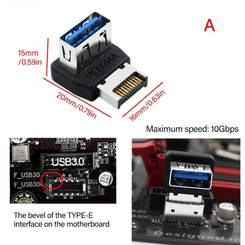 10Gbps USB Header Adapter Computer Motherboard USB3.1 To TYPE E Adapter Panel TYPE E 90 Degree Steering Connector