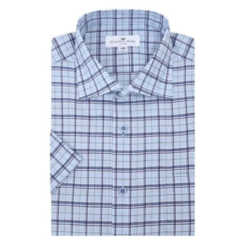 

Countess Mara Men Multi Medium CheCk Slub Blue Regular Fit Short Sleeve Shirt C 105