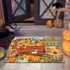 1pc Autumn Harvest Door Mat - Non-Slip, Absorbent, Machine Washable Polyester Mat with Vibrant Pumpkin and Sunflower Design, Per