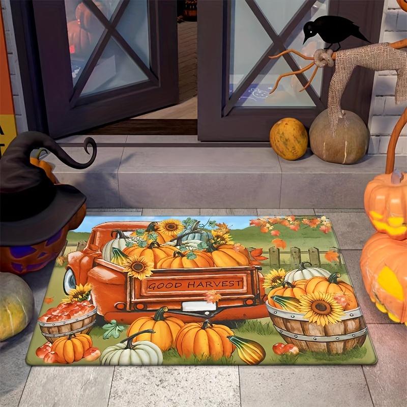 1pc Autumn Harvest Door Mat - Non-Slip, Absorbent, Machine Washable Polyester Mat with Vibrant Pumpkin and Sunflower Design, Per