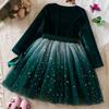3-7 Years Kids Girls Starry Sky Style Mesh Skirt Dress Long Sleeve Bow Dress