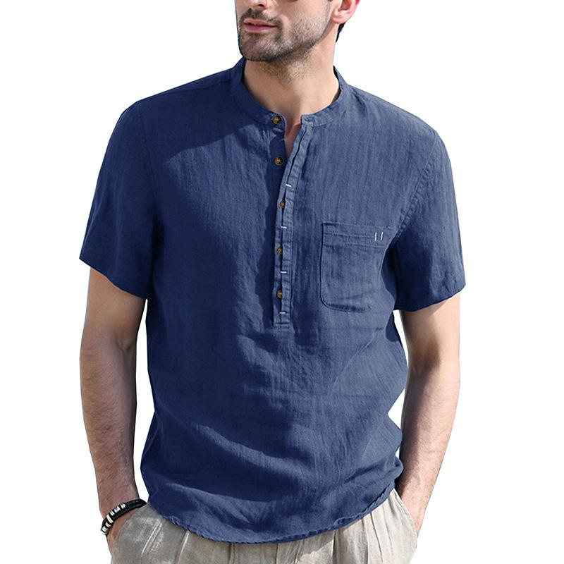 Men's Henley Shirts Band Collar Short Sleeve Shirt Casual Summer Beach Tops Shirt Basic T Shirt Solid Breathable 5-Button Comfortable Shirt for Male