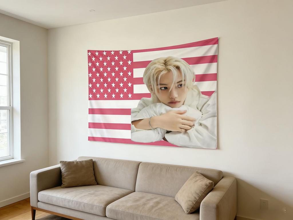 1PC SKZ Felix Perfect Appearance Tapestry Pink American Flag Tapestry K-pop Music Banner Tapestry Suitable For Bedroom Dormitory